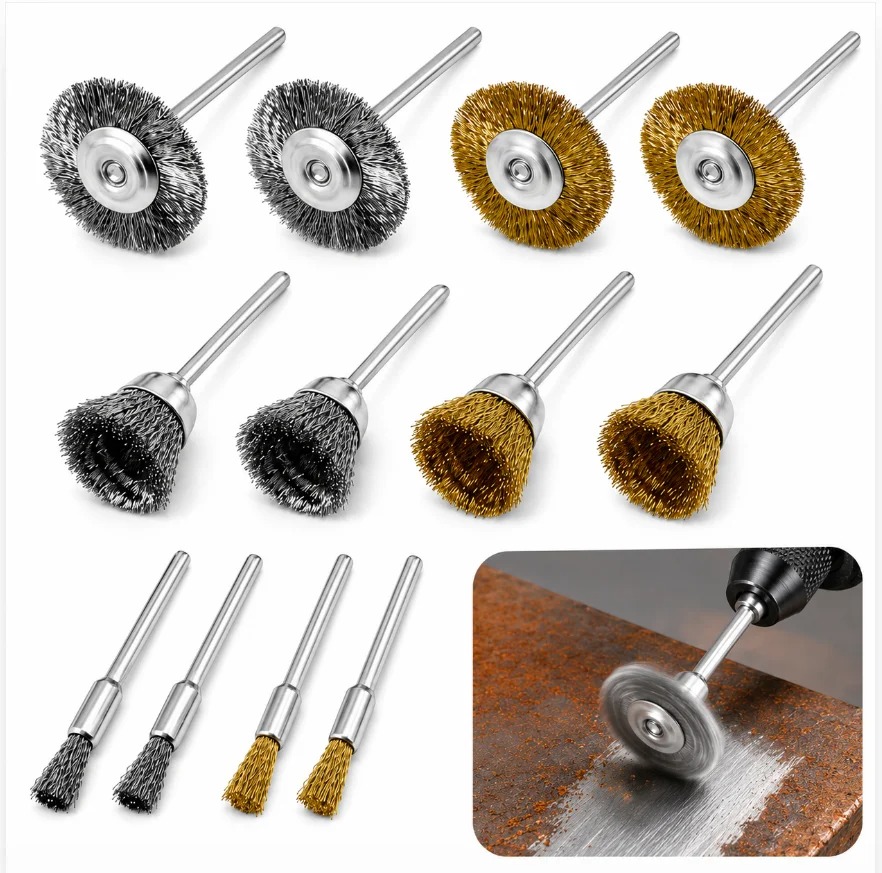 Nozzle Brass - 12-delige messing borstel stalen draad wielen