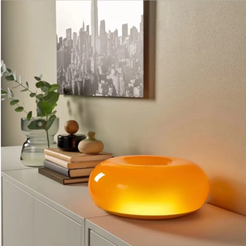Glass Bed - Creatieve crème-oranje woonkamer bedlamp oplaadbare kantoor