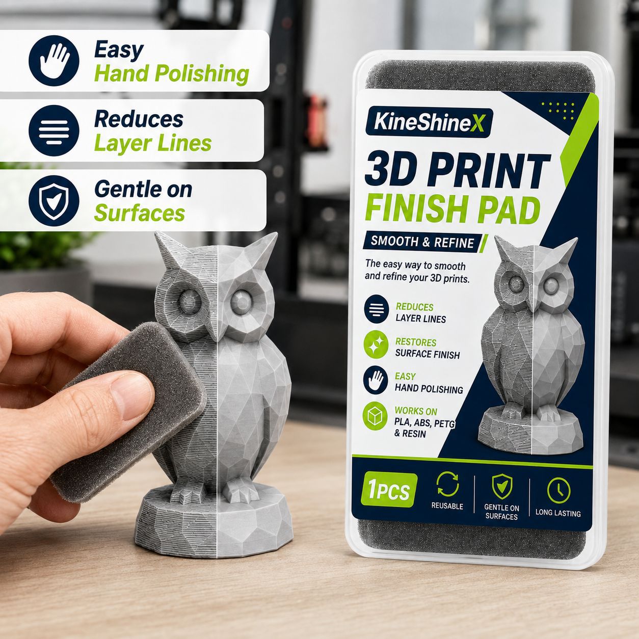 3D Printer Stand - 3D-print afwerkingspad, herbruikbare polijstspons voor PLA