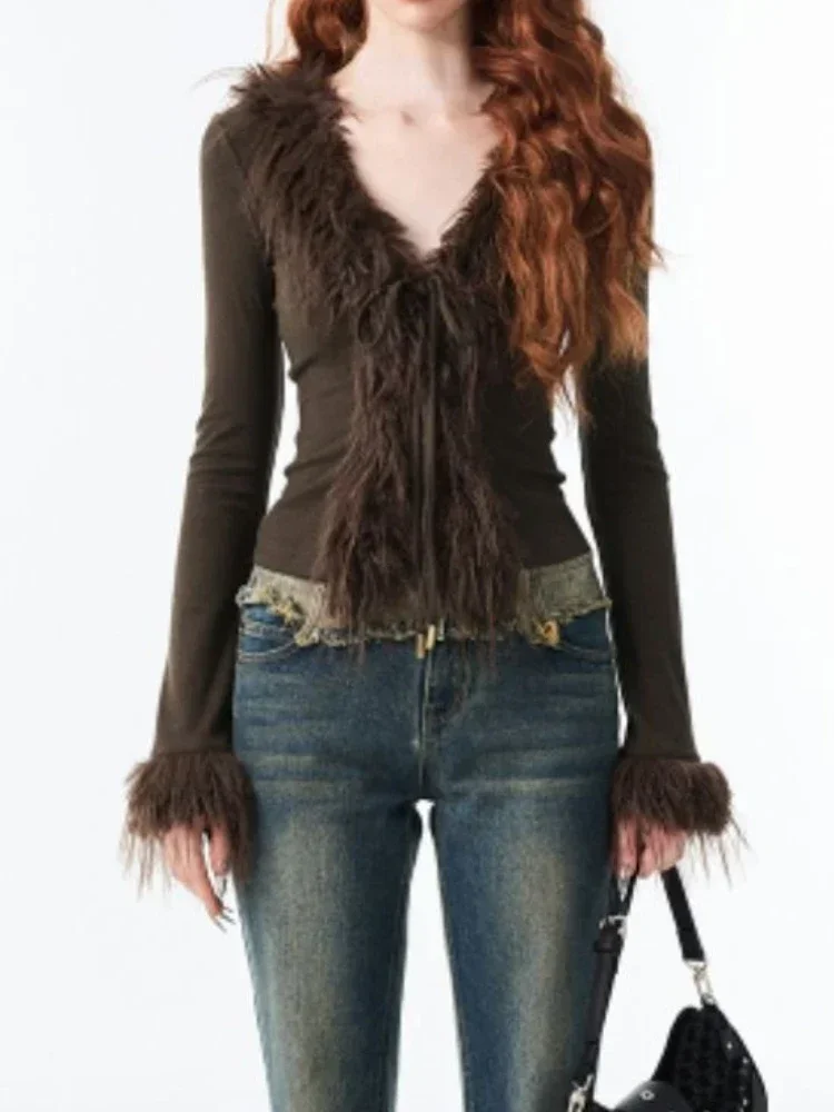 Resin Vat - Harige rand V-hals vest herfst en